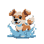 a creature inspired by a famous monster collecting game, water type, dog