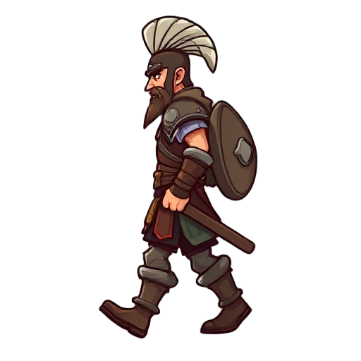 create a 2d warrior in side view facing left in walking position
