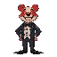 a butler with red bears and an evil laugh