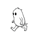 draw me a white monster without eyes in a walking position from the side perspective