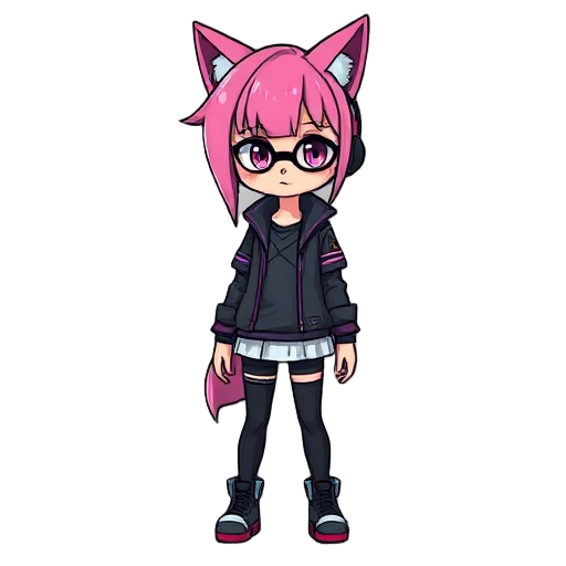 cyberpunk girl, pink hair, wolf cut hairstyle