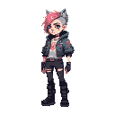 cyberpunk girl, pink hair, wolf cut hairstyle