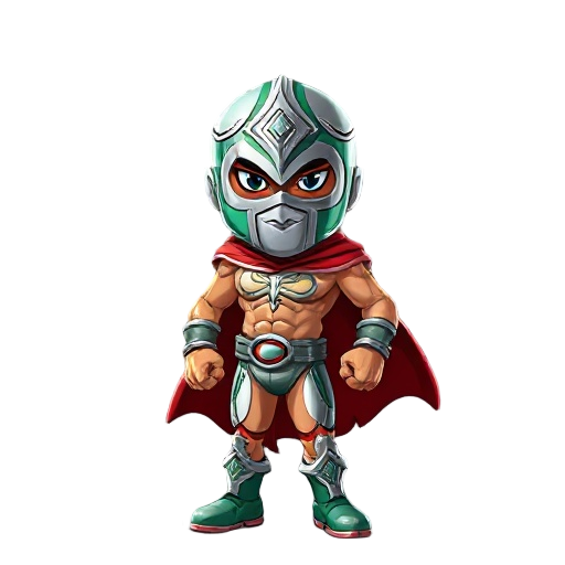 luchador mexicano para plataforma 2d  que parezca al santo el enmascarado de plata con capa, con el uniforme todo en plateado y joven.