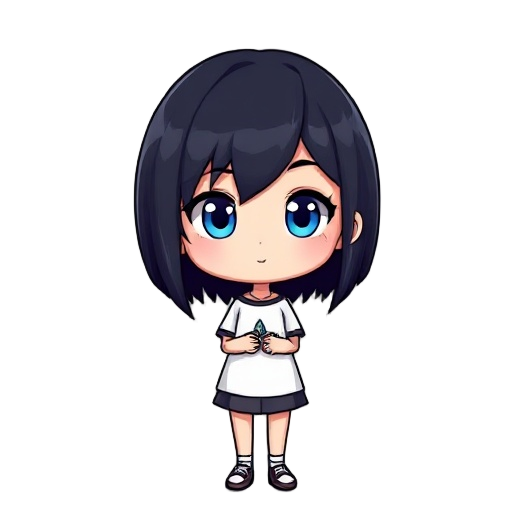  girl, short black hair, blue eyes, pose t
