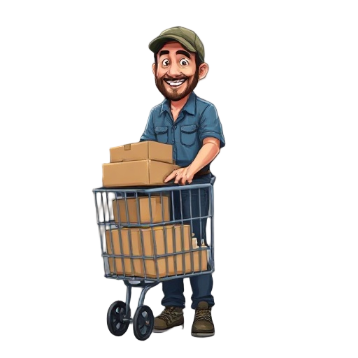 argentine "ciruja" street worker, middle-aged man in his 40s, friendly face with warm smile, slight stubble beard, wearing faded blue work shirt, dark worn jeans, old sneakers, baseball cap or wool beanie, pushing homemade metal shopping cart loaded with 
