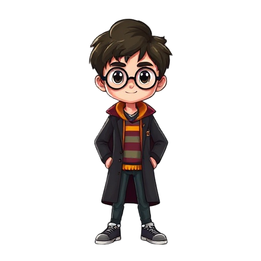 crie um personagem harry poter com a varinha na mao, com animaçao de parado andando correndo pulando atacando, 