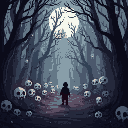 create a darker themed scenario where a player will walk through a forest made of souls