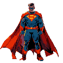 a powerful superhero in dc comics style, wearing a bold costume with a cape, strong jawline, muscular build, dramatic lighting, standing heroically on a rooftop at night. comic book art style, high detail, dynamic pose, intense atmosphere
