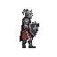 pixel art sprite of a medieval warrior for a 2d side-scrolling game. the warrior wears armor, holds a sword and shield, and faces right. classic retro pixel-art style, detailed but optimized for games