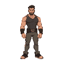 descrição detalhada do personagem:  gênero/aparência: masculino, forte e imponente.  estilo visual: arte em estilo cartoon ou anime com traços marcantes e proporções exageradas.  altura e porte: muito alto, musculoso, com presença dominante.  expressão fa