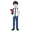 human adolescent, common japanese school uniform, blue trousers and white shirt, black hair and holding a book on his left hand