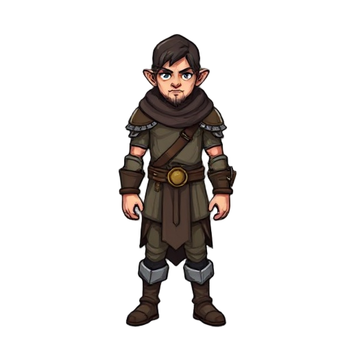 can you draw me a dungeons and dragons human character? i want to see the whole body of the character. it should be drawn as a 8-bit video game character.   the different parts of the character inclu