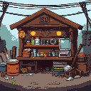  create pixel art of a junkyard stall for a casual game