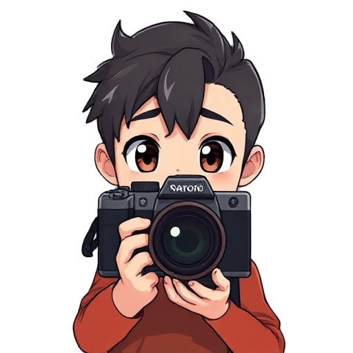 a anime style portrait of a character holding a camera in front