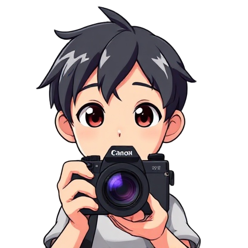 a anime style portrait of a character holding a camera in front