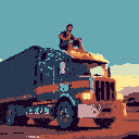 a black man on top of a hgv truck.