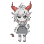 jrpg colorful anime style, half dragon girl but almost human except horns on head, gray sky hair, green eyes, white skin