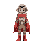 scifi minimal astronaut pilot, wearing a red garments of cloth as cape, pastel color palete
