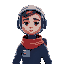a sci-fi minimalist astronaut in a sleek navy blue suit with a visor, a small tank on the back, and a flowing red cloth over the shoulders. soft pastel tones, smooth edges, and ambient lighting