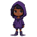 brown skinned, teenage girl, in mystical, purple hoodie and black hair
