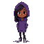 brown skinned, teenage girl, in mystical, purple hoodie and black hair