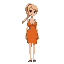 1girl, 35 years old female, blonde hair, ponytail, orange summer dress, deep cleavage
