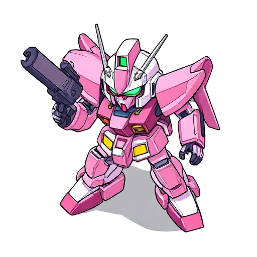 pink, gundam, mech, prototype, in battle stance