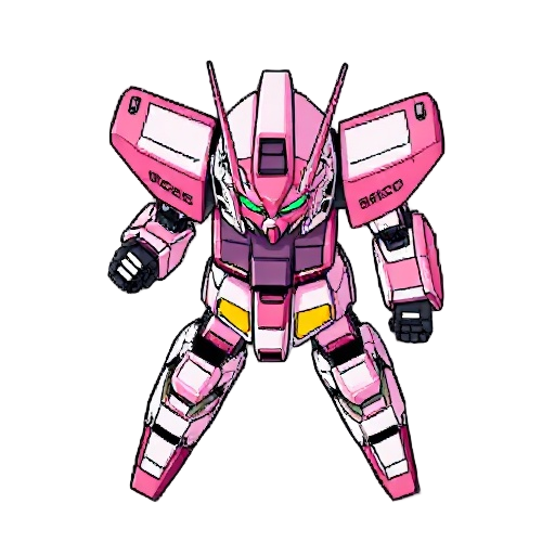 32 bit, pixel, pink, gundam, mech, zaku, prototype, in battle stance
