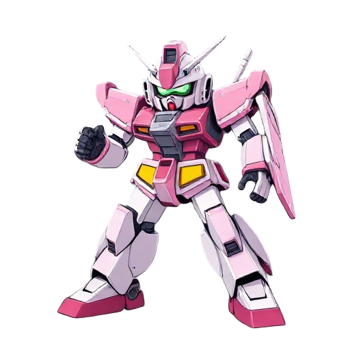 pink, gundam, mech, prototype, in battle stance