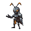 an ant knight with armor and helmet, stretching out his hand to control an object