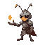 an ant knight with armor and helmet, stretching out his hand to control an object