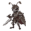 an ant knight with a sword, armor and helmet