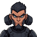 sci-fi cyborg, with artificial eye, he should resemble starcraft characters. give him a lot of implants, like robotic third arm. also, he should be bold and look angry