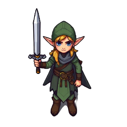 an elf druid holding a sword pixelated