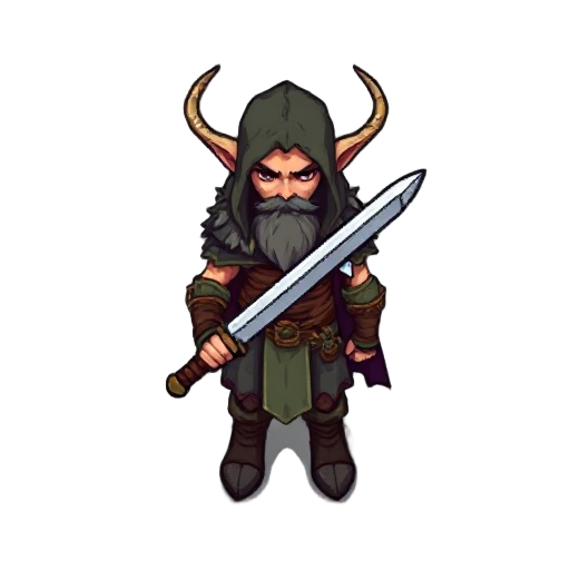 a rogue druid holding a sword pixelated