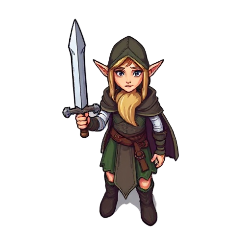 an elf druid holding a sword pixelated