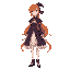 a female magician with orange hair and a victorian dress