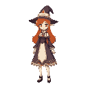 a female magician with orange hair and a dress