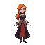 a female magician with orange hair and a victorian dress
