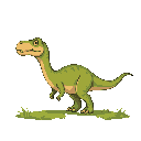 a dinosaur in horizontal view, no grass on the ground, no background, no ground