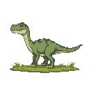 a dinosaur in horizontal view, no grass on the ground, no background