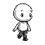  personagem palito pequeno e fofo (branco num fundo preto) andando. sem rosto