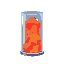 a block of red and orange plasma in a glass containment.