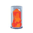 a block of red and orange plasma in a glass containment.