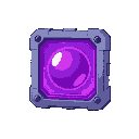 a square-shaped core with a purple liquid sphere of antimatter in the center.