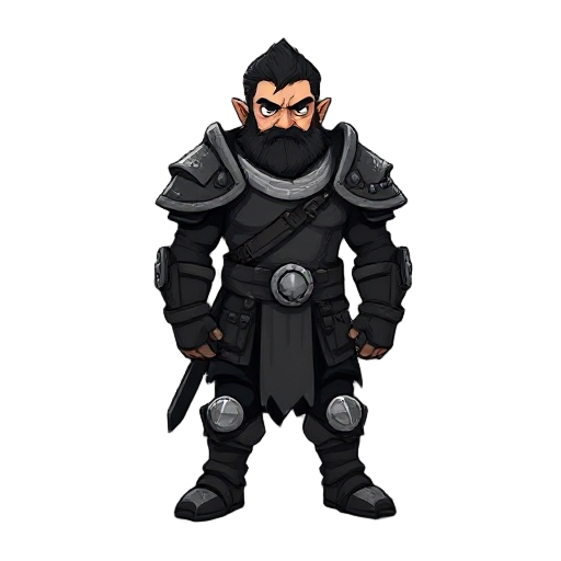 robust warrior with worn, weathered armor and minimal facial details that express resilience and sorrow.monochromatic palette (primarily black with various shades of gray and white accents)