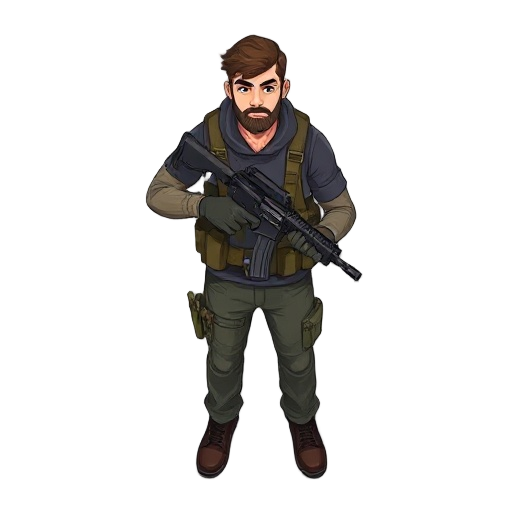 man with an assault rifle