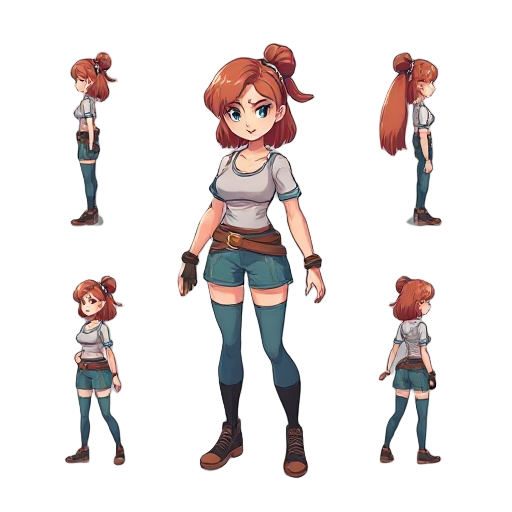 create a 16 frames of a female character. she dont have weapons, she frames are iddle, walking, running. 
