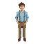 man with light blue shirt and field pants, farmer, 1970s style, vintage style