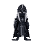 a black knight with long white hair,